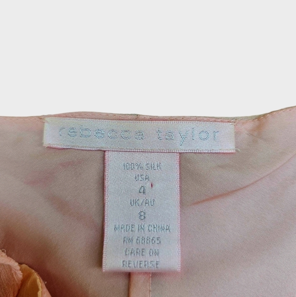 Rebecca Taylor Pink Silk Cold Shoulder Ruffled Top, Size 4 - Picture 8 of 8
